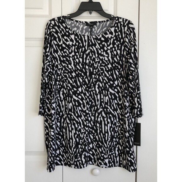 Alfani Tops Blouses Tunic Women's Size PS Printed Black Boat Neck (day and night - Picture 2 of 7